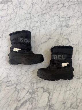 Sorel Black Childrens Snow Commander Toddler Little Kid Snow Boots Sz 12